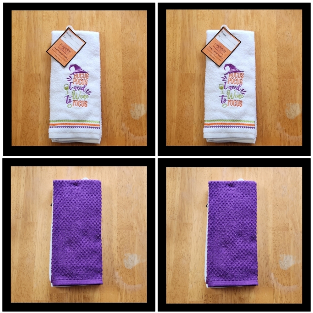 4-New Haper Lane Halloween Hocus Pocus Wine Inspired Hand Towels